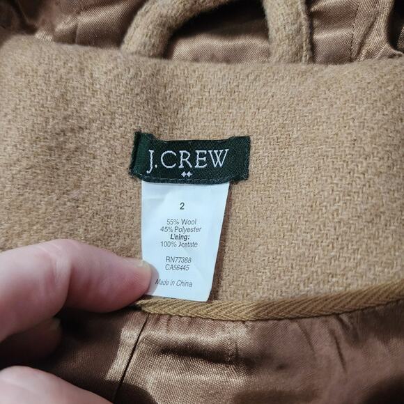 J.Crew Wool Blend Hooded Coat Sz 2 – Camel Zip/Button Jacket, Warm & Stylish - Picture 4 of 8